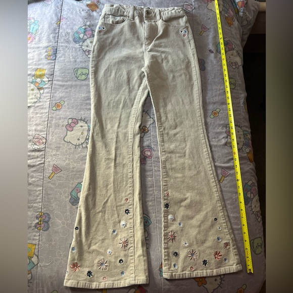Forever 21 Cream Corduroy Pants with Flower Embroidery - Picture 1 of 4